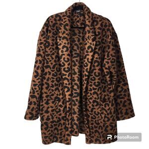 Express Leopard Open Shawl Collar Coat SZ M